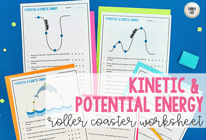 Roller coaster worksheet on kinetic and potential energy